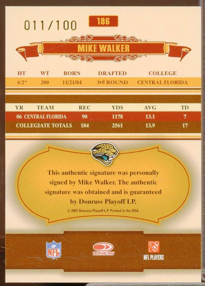 Mike Walker Rookie Card 2007 Donruss Classics Significant Signatures Gold #186  Image 2