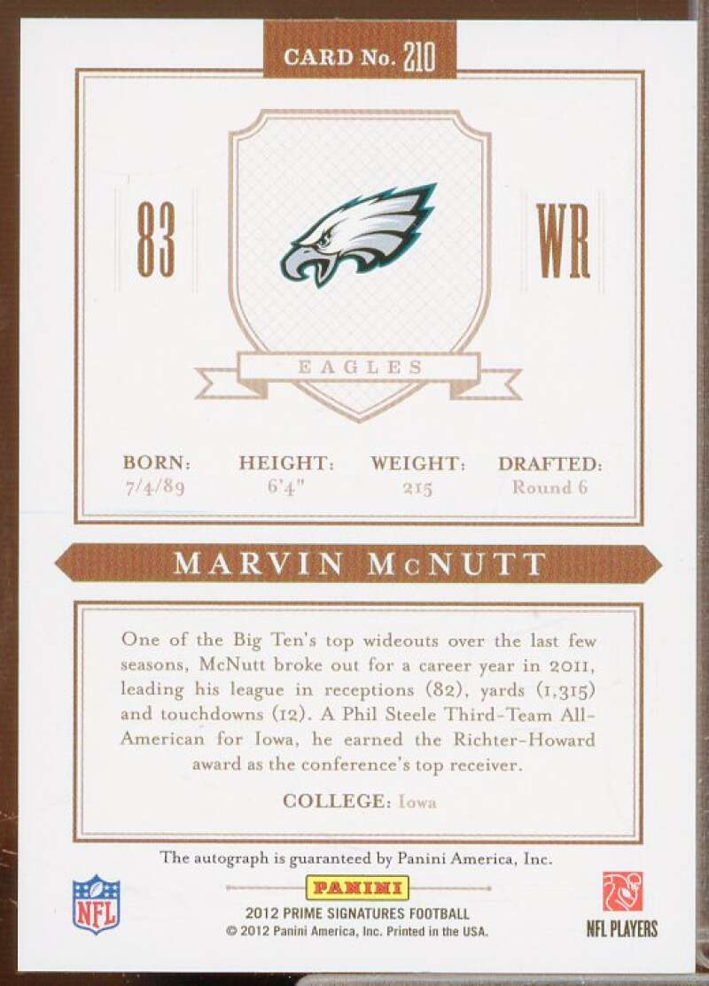 Marvin McNutt/25 Rookie Card 2012 Prime Signatures Autographs Gold #210  Image 2