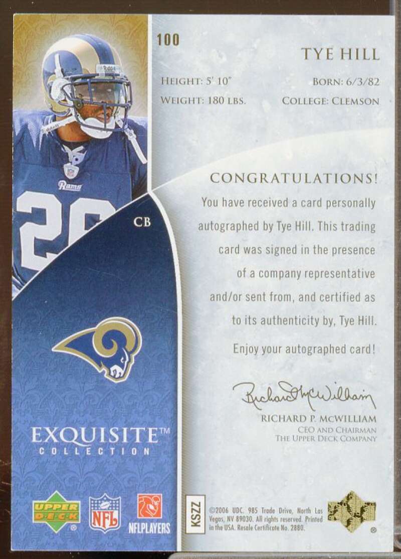 Tye Hill AU Rookie Card 2006 Exquisite Collection Gold #100  Image 2