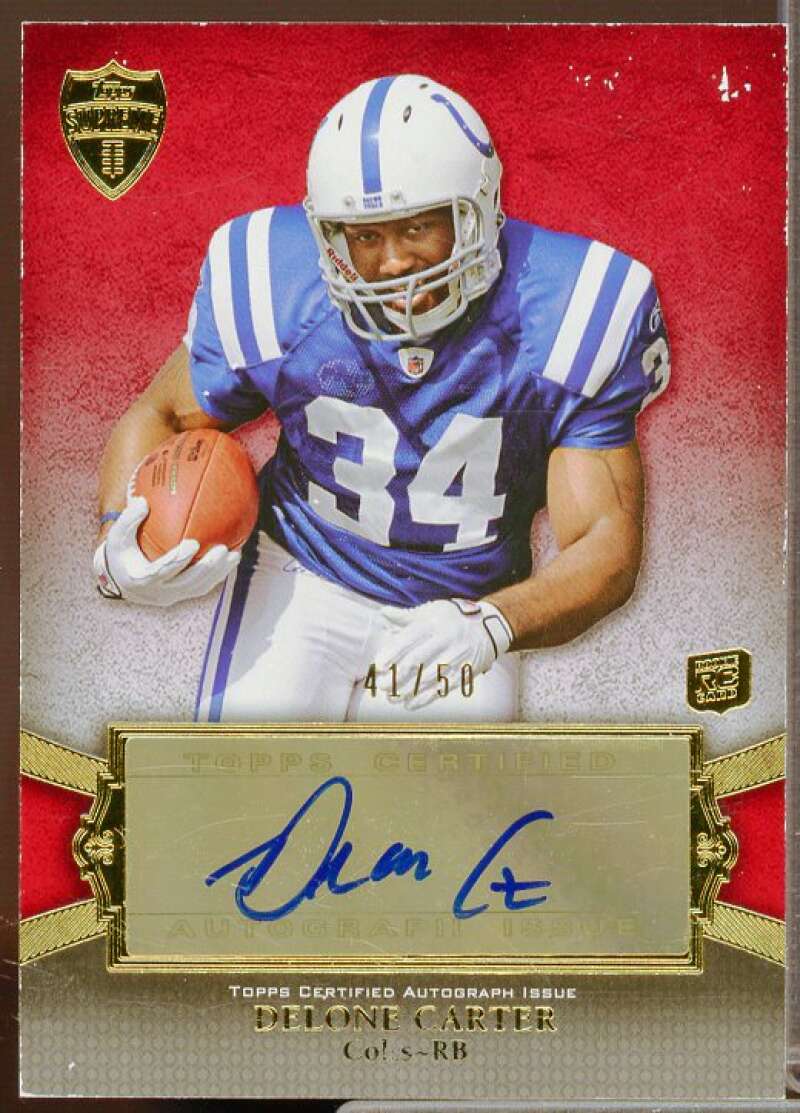 Delone Carter Rookie Card 2011 Topps Supreme Rookie Autographs Red #SRADC  Image 1