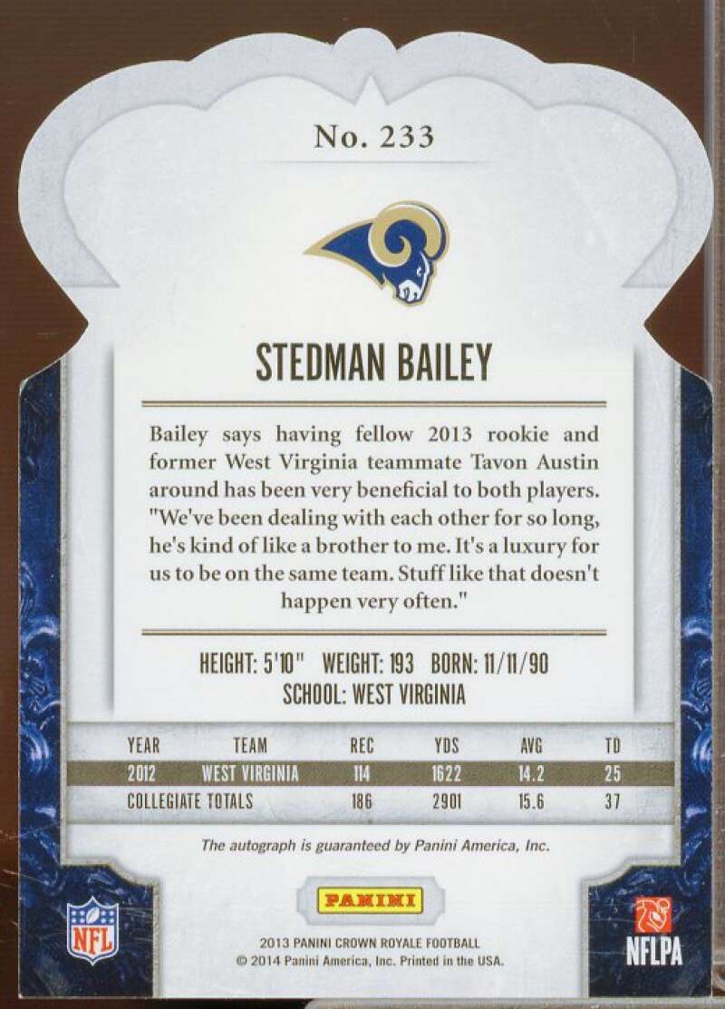 Stedman Bailey Rookie 2013 Crown Royale Crown Royale Signatures Silver #233  Image 2