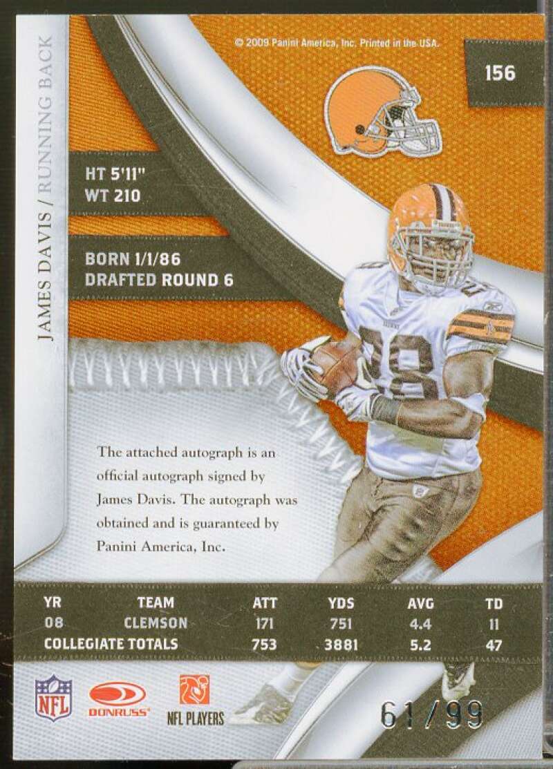 James Davis AU Rookie Card 2009 Playoff National Treasures #156  Image 2