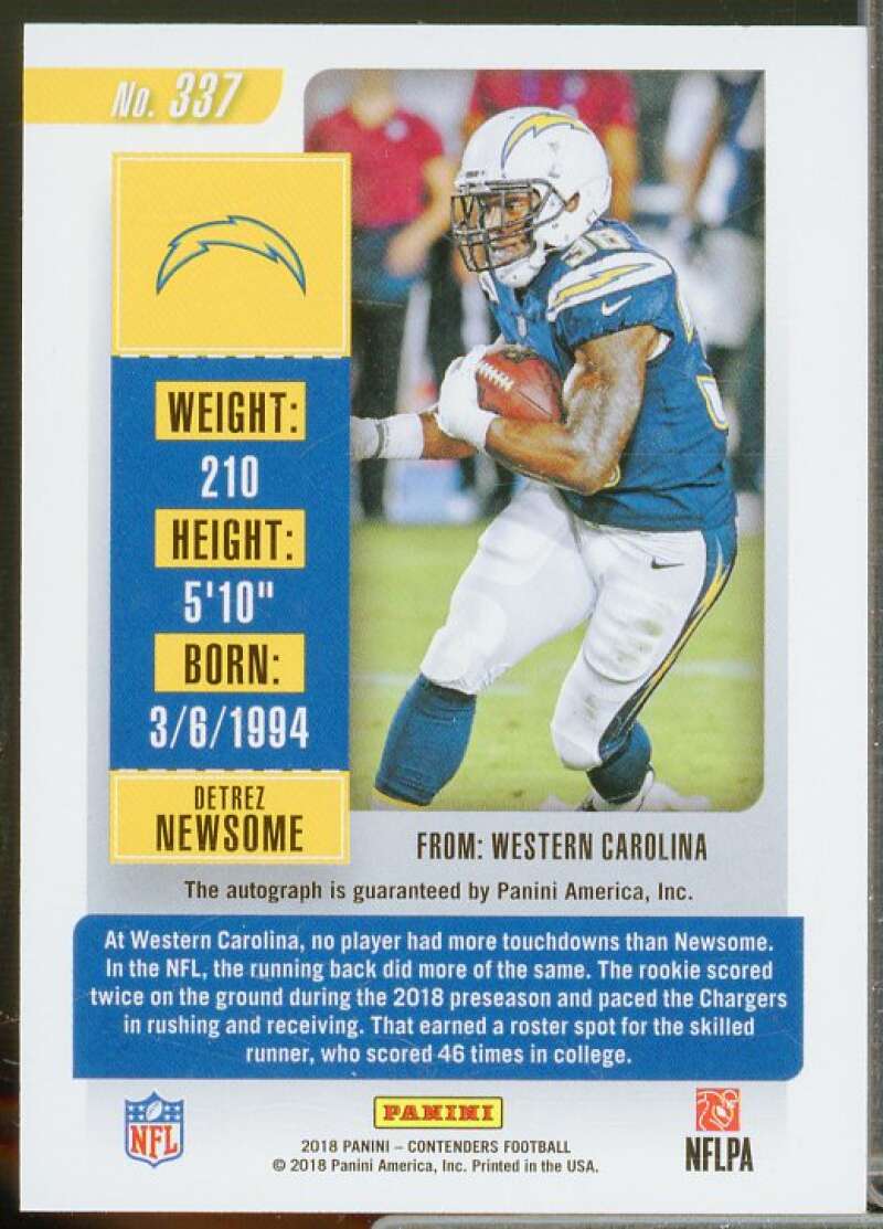 Detrez Newsome AU/49 Rookie 2018 Panini Contenders Championship Ticket #337  Image 2