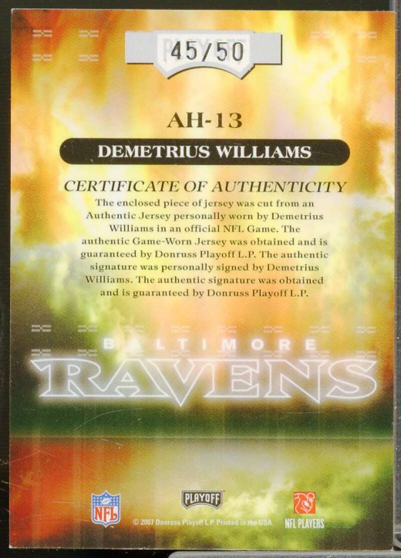 Demetrius Williams 2007 Absolute Memorabilia Heroes Materials Autographs #13  Image 2