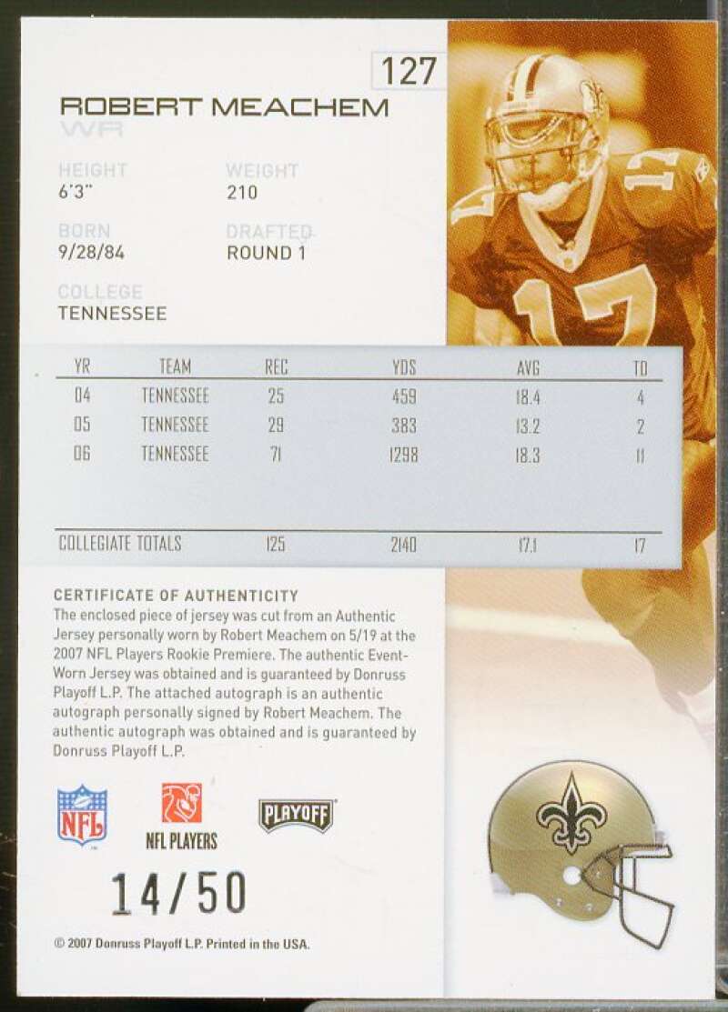 Robert Meachem Rookie 2007 Playoff NFL Playoffs Material Signatures Red #127  Image 2