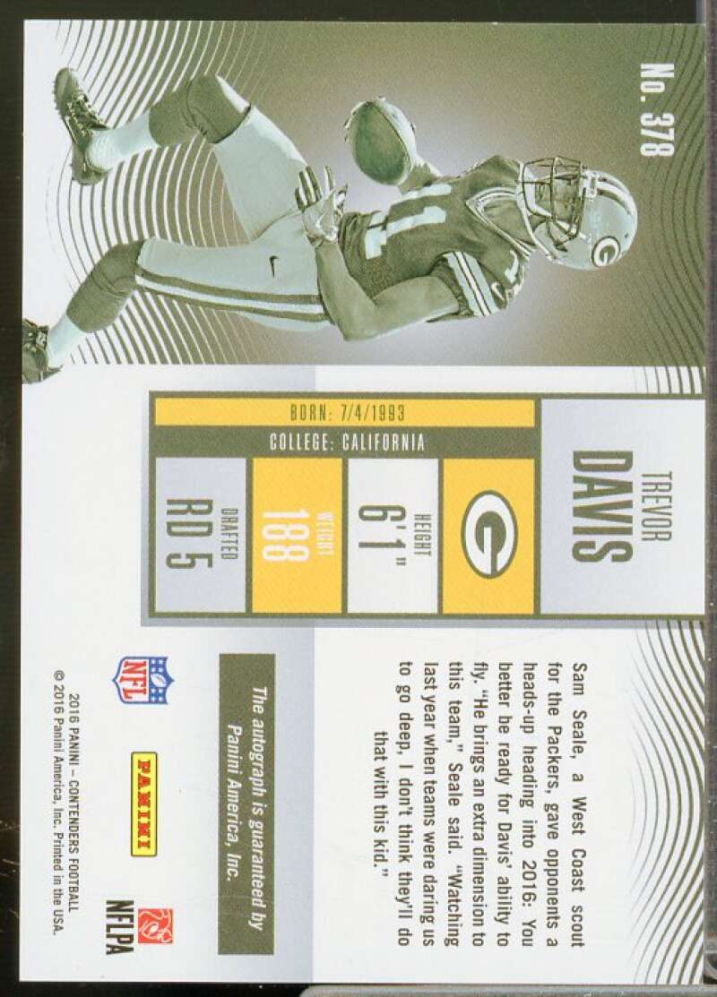 Trevor Davis AU/99 Rookie Card 2016 Panini Contenders Championship Ticket #338B  Image 2