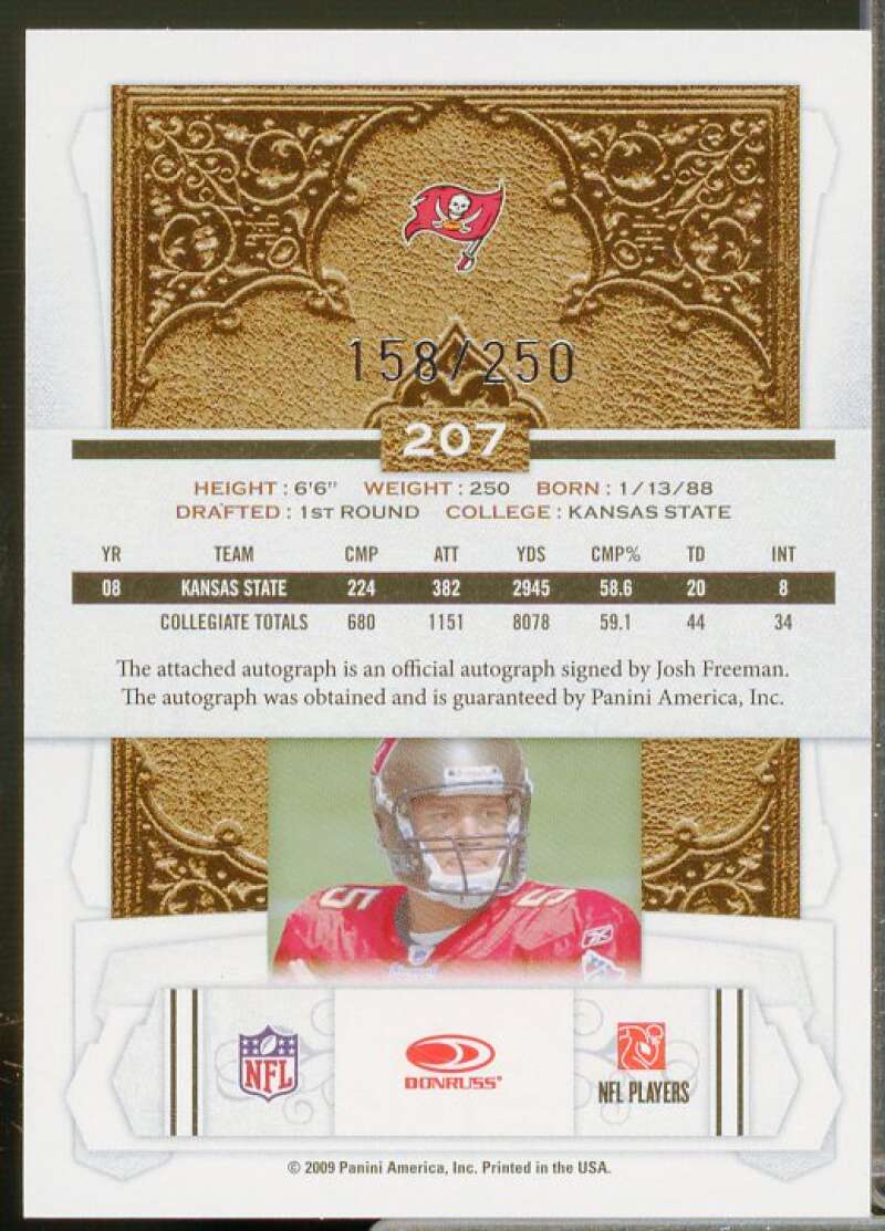 Josh Freeman/250 Rookie 2009 Donruss Classics Significant Signatures Gold #207  Image 2