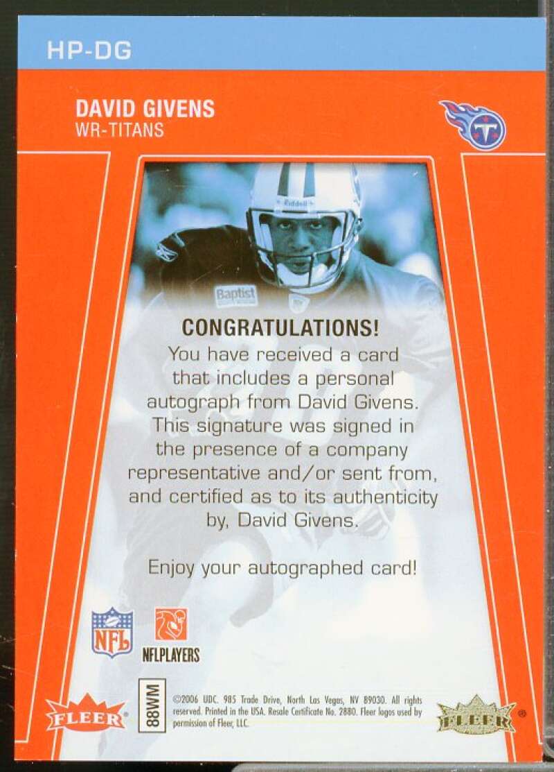 David Givens Card 2006 Hot Prospects Endorsements Red Hot #HPDG  Image 2