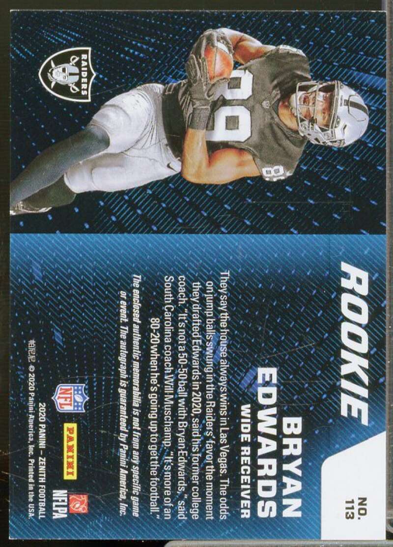 Bryan Edwards JSY AU/99 Rookie Card 2020 Zenith #113  Image 2