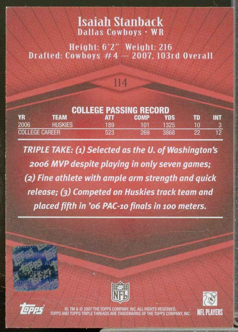 Isaiah Stanback JSY AU Rookie Card 2007 Topps Triple Threads #114  Image 2