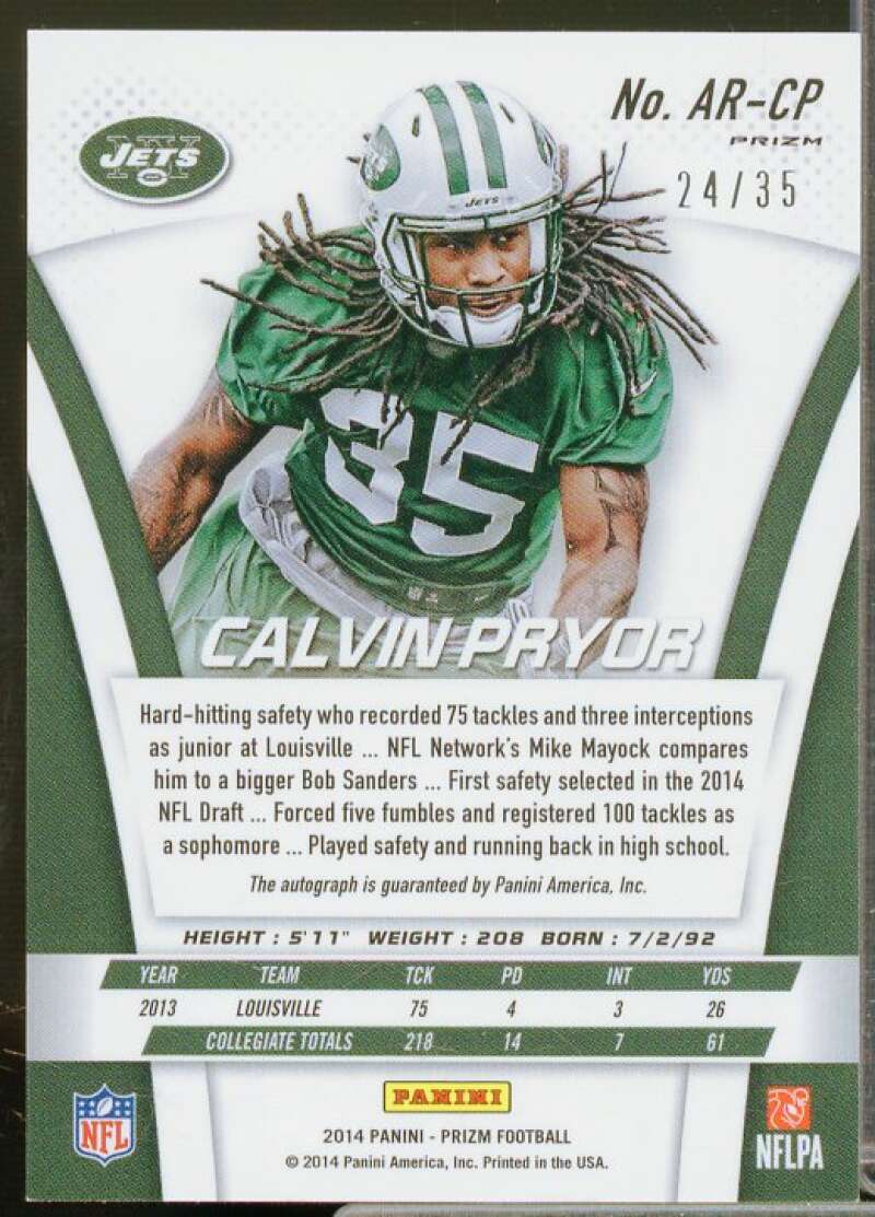 Calvin Pryor/35 2014 Panini Prizm Rookie Autographs Prizm Light Blue Wave #ARCP  Image 2