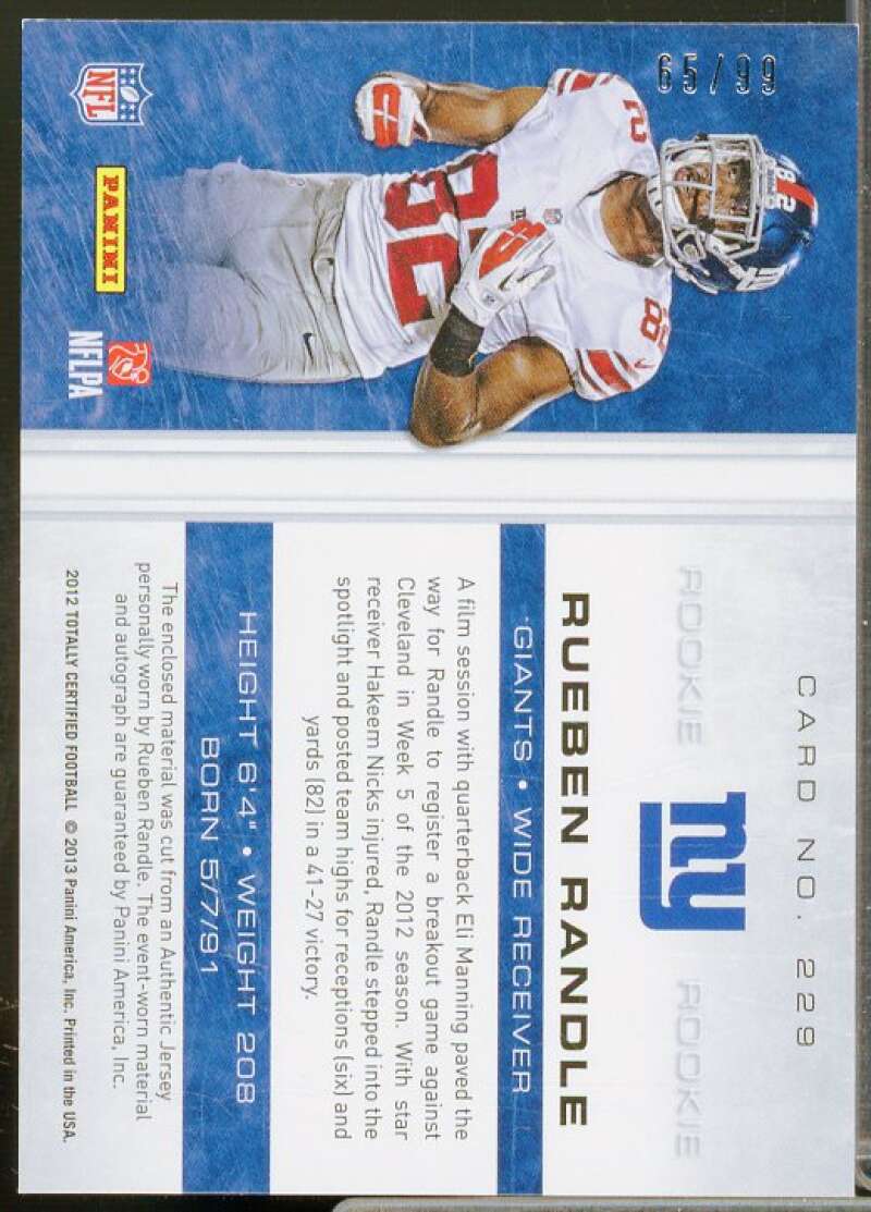 Rueben Randle JSY AU/99 Rookie Card 2012 Totally Certified #229  Image 2