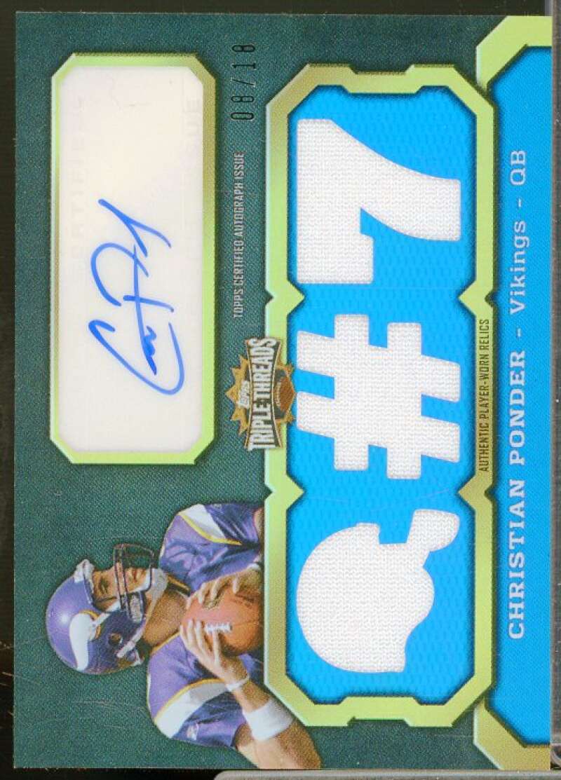 Christian Ponder Rookie 2011 Topps Triple Threads Autographed Relics #TTAR25  Image 1