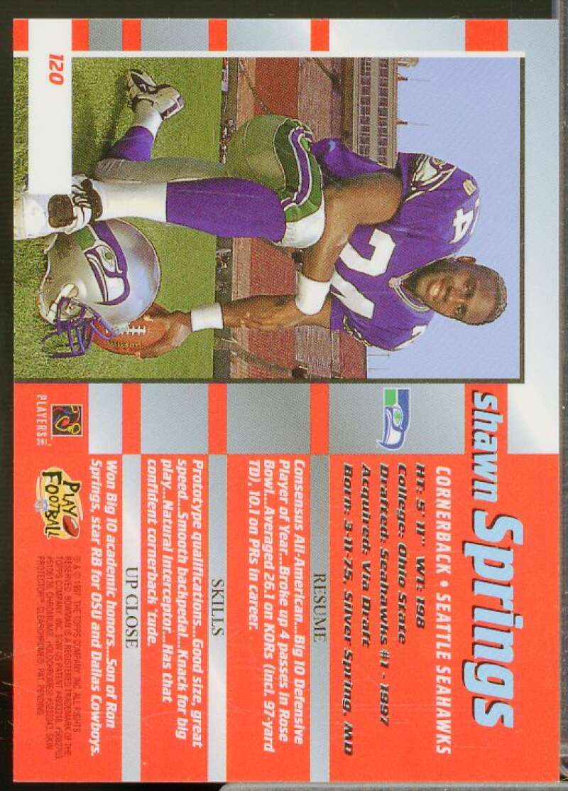 Shawn Springs Rookie Card 1997 Bowman's Best Autographs #120  Image 2