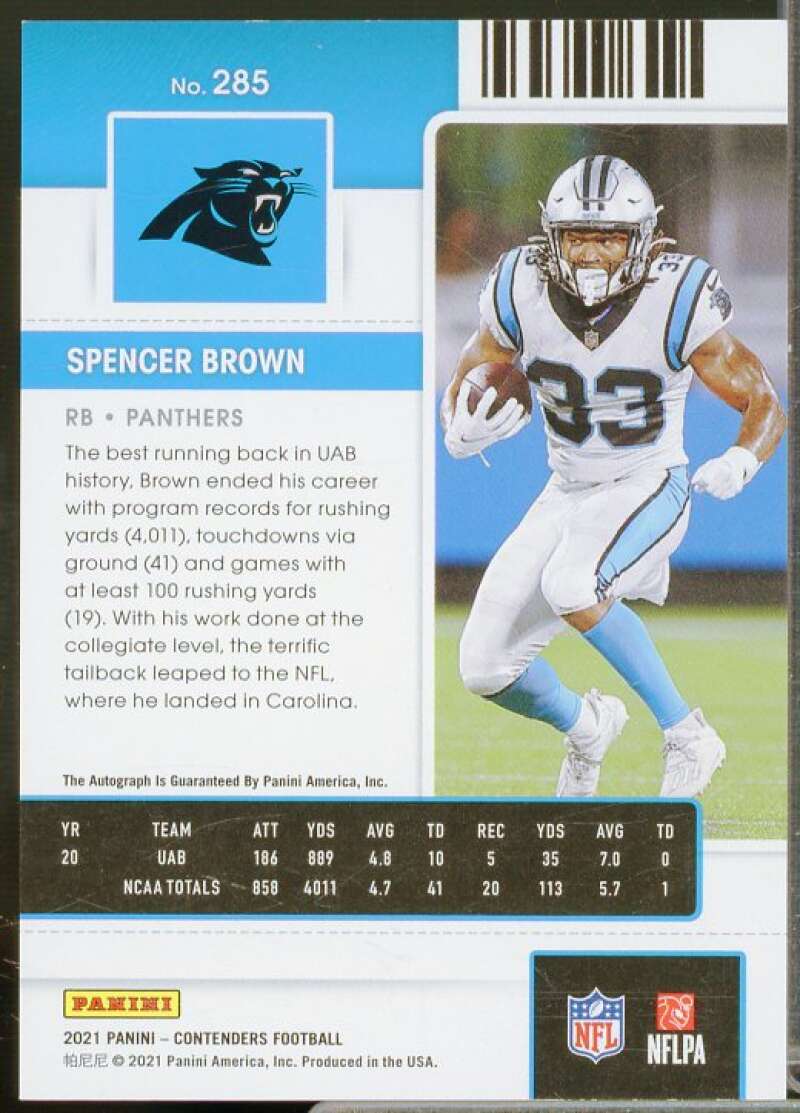 Spencer Brown AU Rookie Card 2021 Panini Contenders Playoff Ticket #276  Image 2