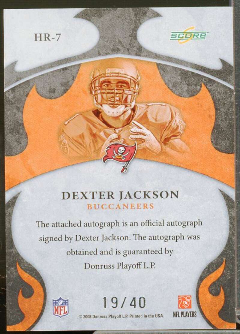 Dexter Jackson Card 2008 Select Hot Rookies Autographs Gold Zone #7  Image 2