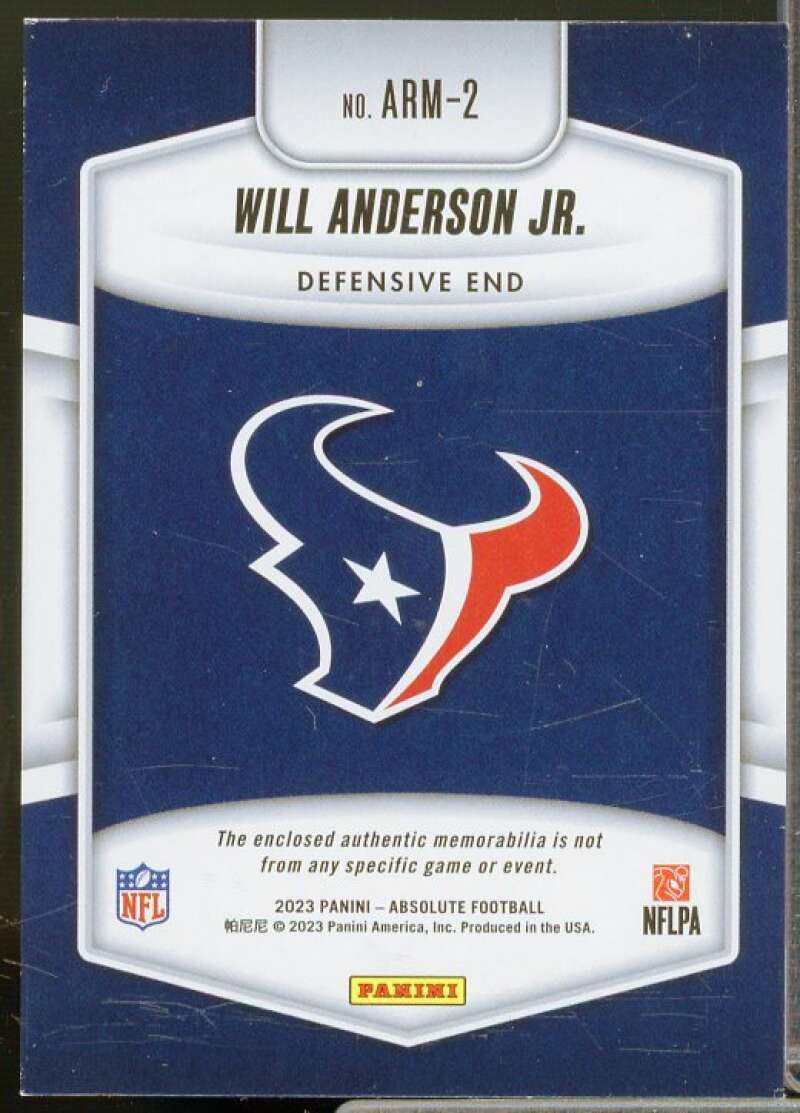 Will Anderson Jr. Rookie Card 2023 Absolute Absolute Rookie Materials #2  Image 2