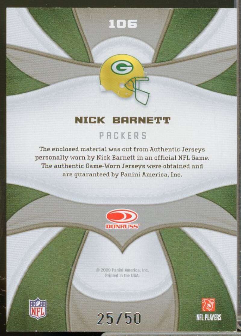 Nick Barnett/50 Rookie Card 2009 Certified Fabric of the Game Prime #106  Image 2