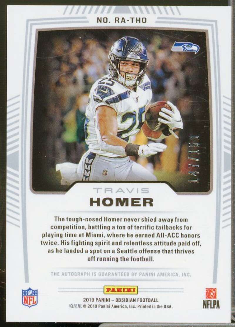 Travis Homer/150 Rookie Card 2019 Panini Obsidian Rookie Autographs #96  Image 2