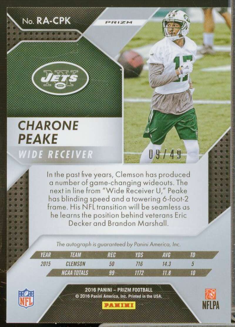 Charone Peake Rookie 2016 Panini Prizm Rookie Autographs Prizms Green Power #2  Image 2