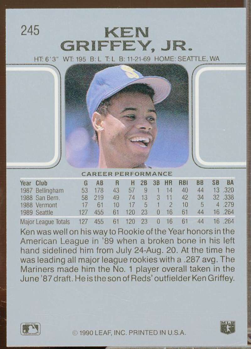 Ken Griffey Jr. Card 1990 Leaf #245  Image 2