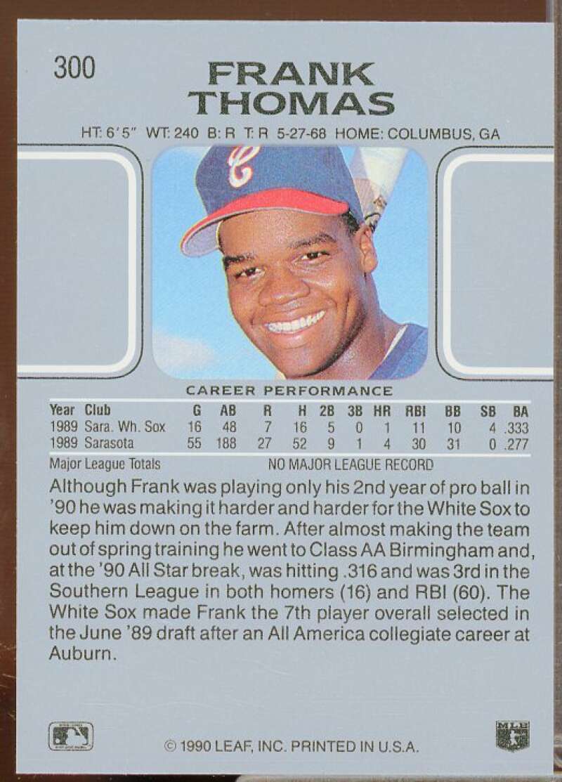 Frank Thomas Rookie Card 1990 Leaf #300  Image 2