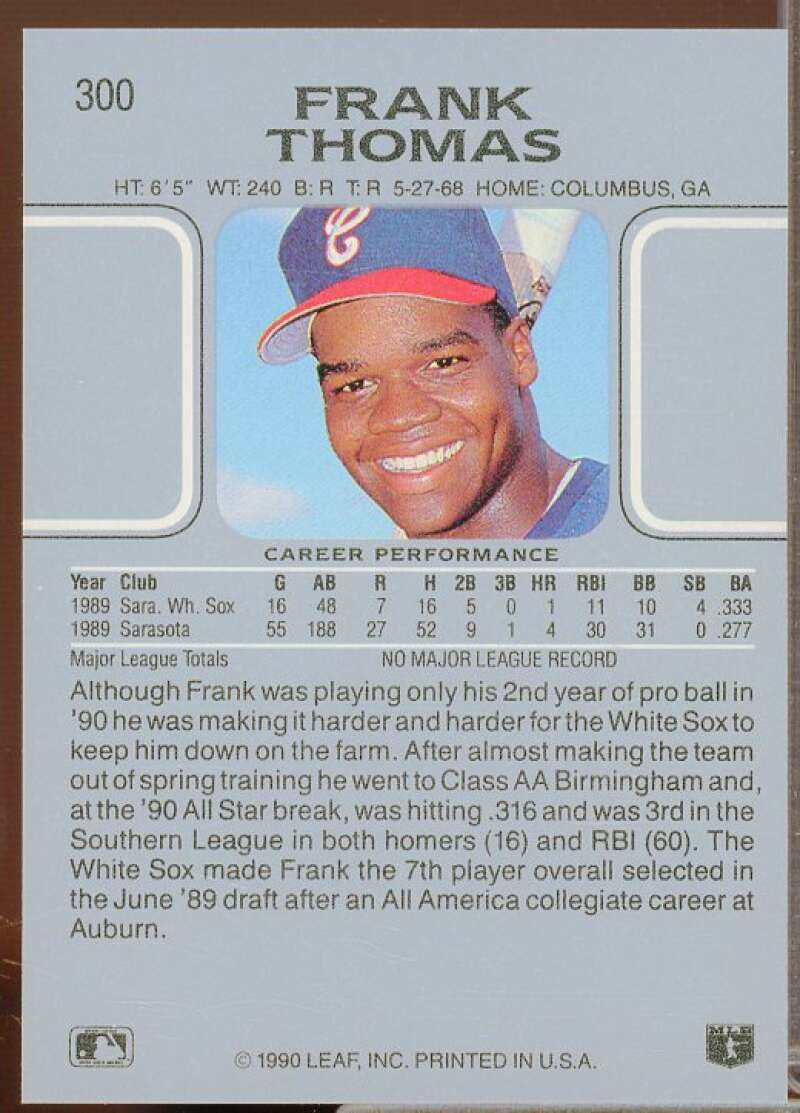 Frank Thomas Rookie Card 1990 Leaf #300  Image 2