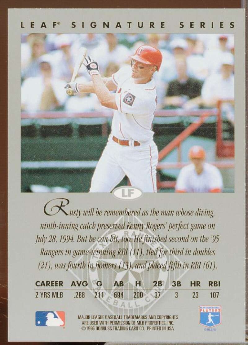 Rusty Greer Card 1996 Leaf Signature Autographs #85  Image 2