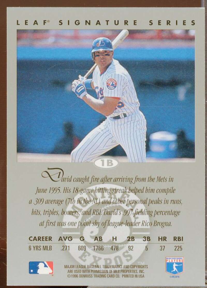 David Segui Card 1996 Leaf Signature Autographs #207  Image 2