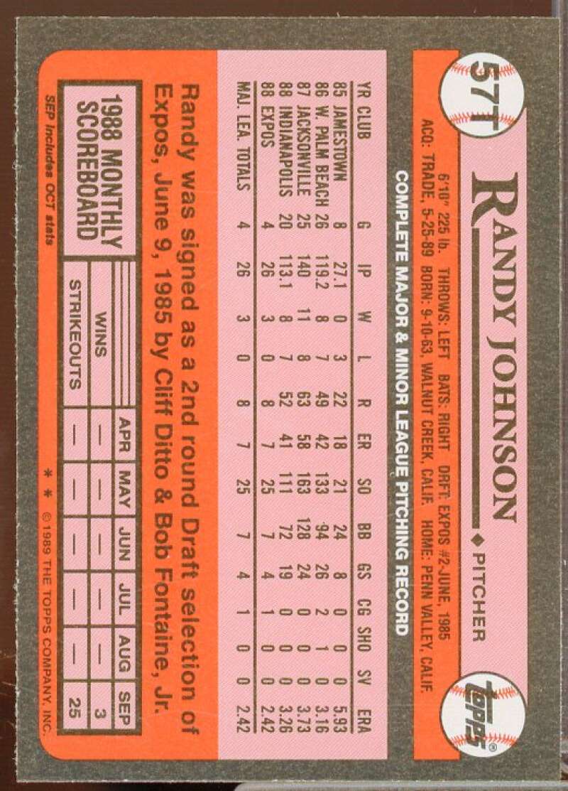 Randy Johnson Rookie Card 1989 Topps Traded #57T  Image 2