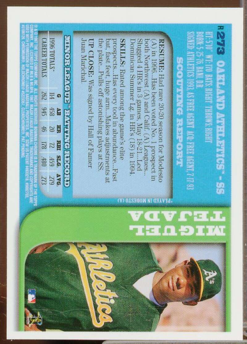 Miguel Tejada Rookie Card 1997 Bowman Chrome Refractors #273  Image 2
