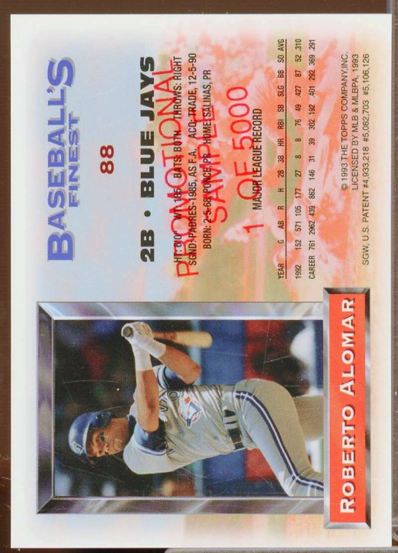 Roberto Alomar Card 1993 Finest Promos #88  Image 2