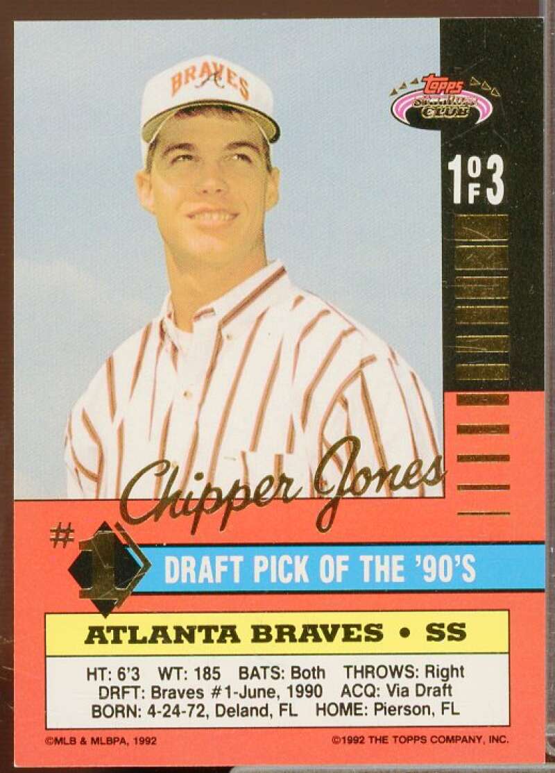 Chipper Jones Card 1992 Stadium Club First Draft Picks #1  Image 2