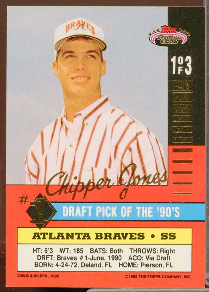 Chipper Jones Card 1992 Stadium Club First Draft Picks #1  Image 2