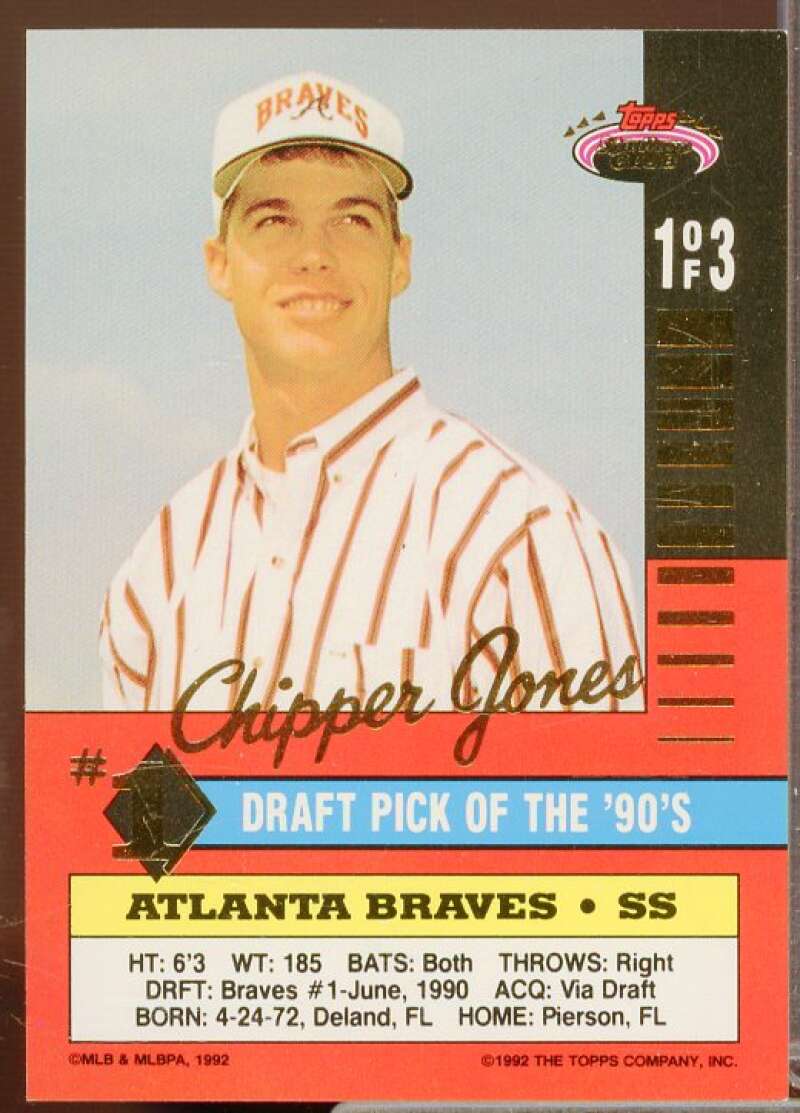 Chipper Jones Card 1992 Stadium Club First Draft Picks #1  Image 2