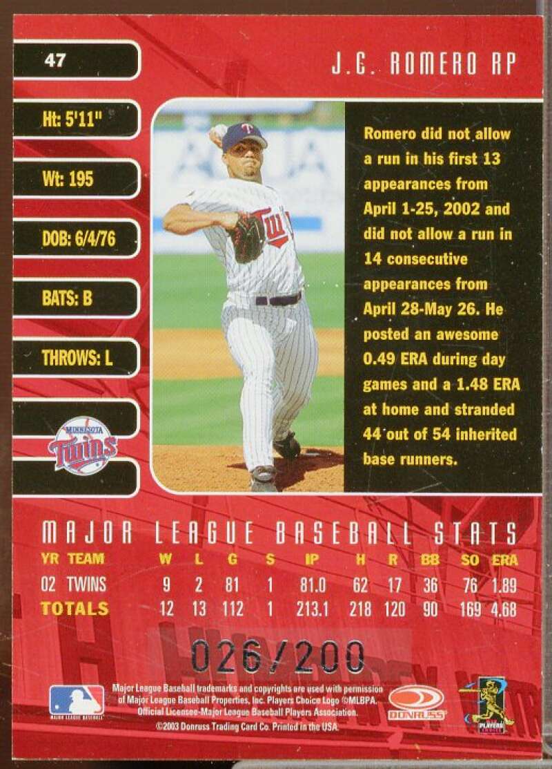 J.C. Romero Card 2003 Studio Private Signings #47  Image 2