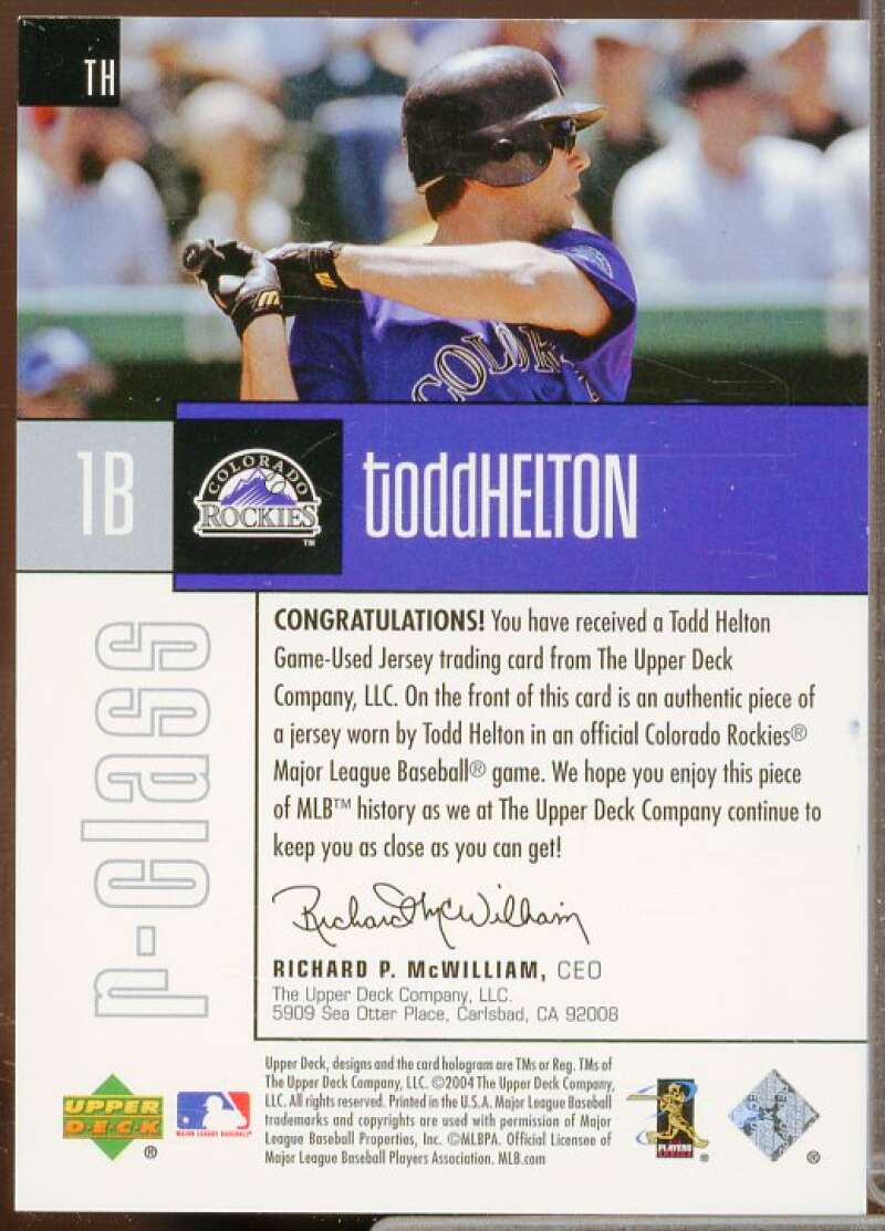 Todd Helton Card 2004 Upper Deck r-class Jersey #TH  Image 2