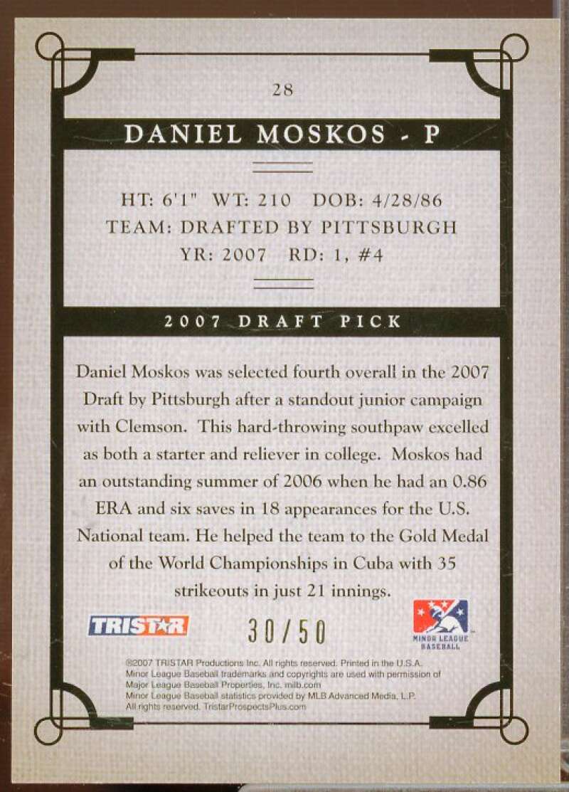 Daniel Moskos AU Rookie Card 2007 TRISTAR Prospects Plus Green #28  Image 2