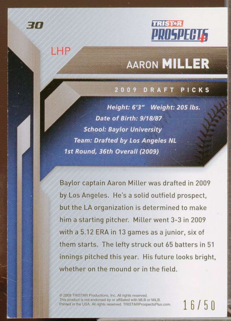 Aaron Miller Rookie Card 2009 TRISTAR Prospects Plus Autographs Gold #30  Image 2