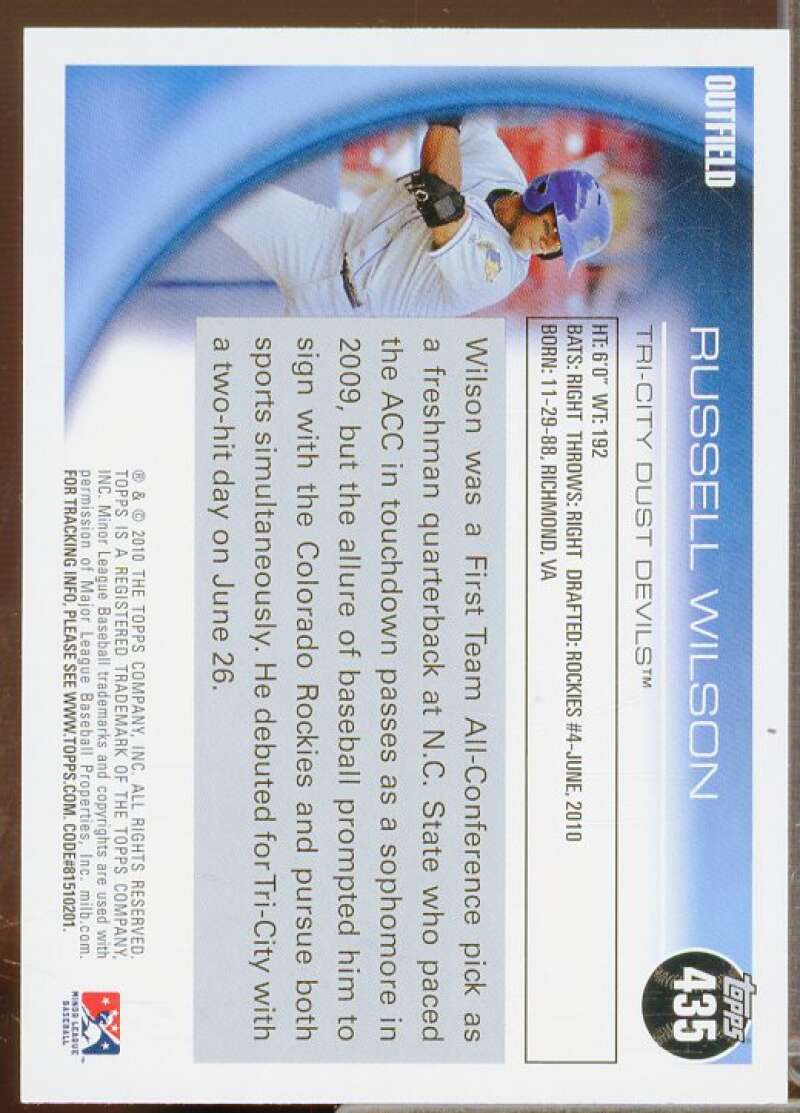 Russell Wilson Baseball Rookie Card 2010 Topps Pro Debut #435  Image 2