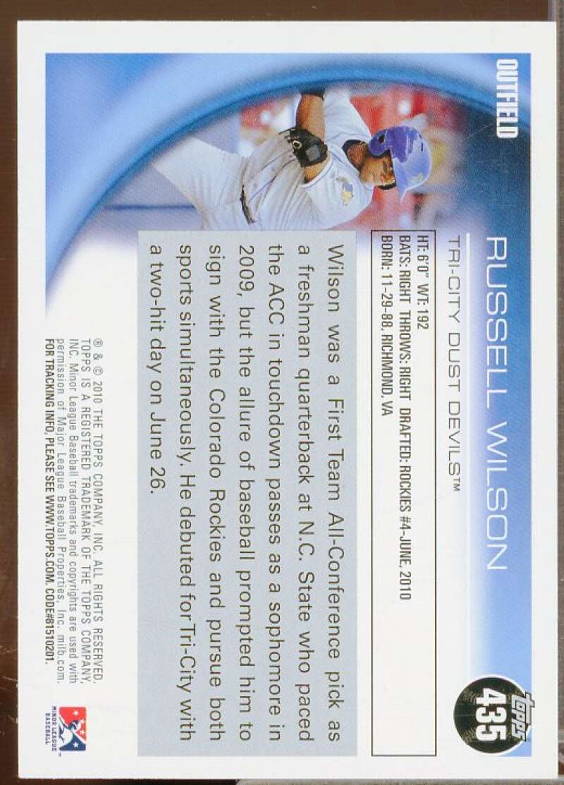 Russell Wilson Baseball Rookie Card 2010 Topps Pro Debut #435  Image 2