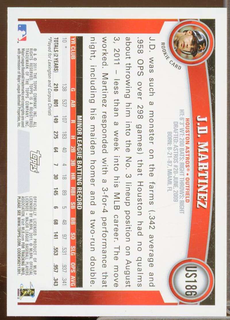J.D. Martinez Rookie Card 2011 Topps Update #US186  Image 2