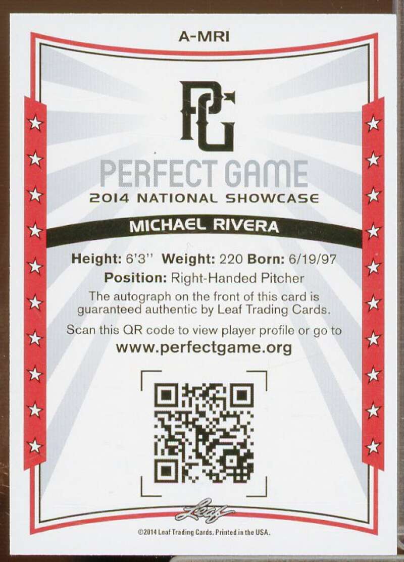 Michael Rivera Rookie 2014 Leaf Perfect Game Showcase Autographs Blue #AMR1  Image 2