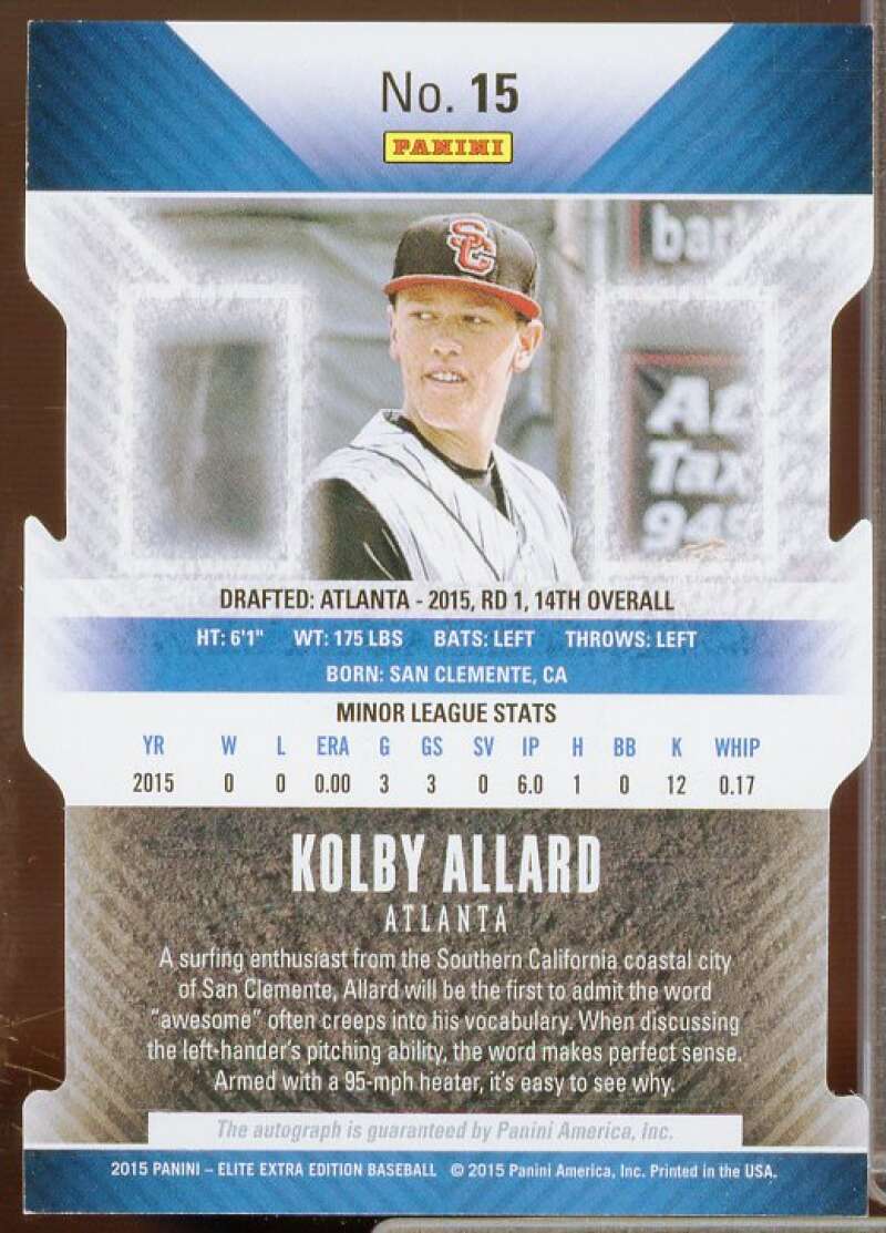 Kolby Allard 2015 Elite Extra Edition Prospect AU Status Emerald Die Cut #15  Image 2