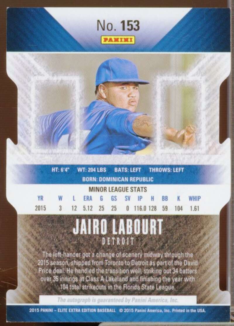 Jairo Labourt 2015 Elite Extra Edition Prospect AU Status Blue Die Cut #153  Image 2