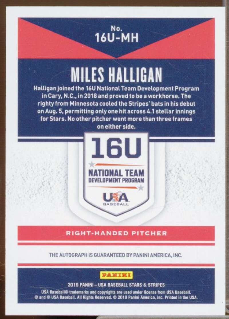 Miles Halligan 2019 USA Baseball Stars and Stripes 16U Signatures Black Ink #15  Image 2