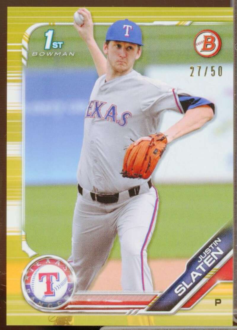 Justin Slaten Rookie Card 2019 Bowman Draft Gold #BD24  Image 1