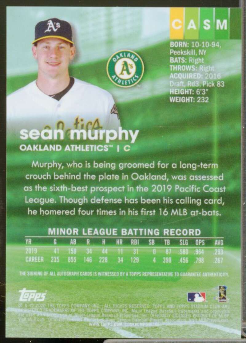 Sean Murphy Rookie Card 2020 Stadium Club Chrome Autographs #CASM  Image 2