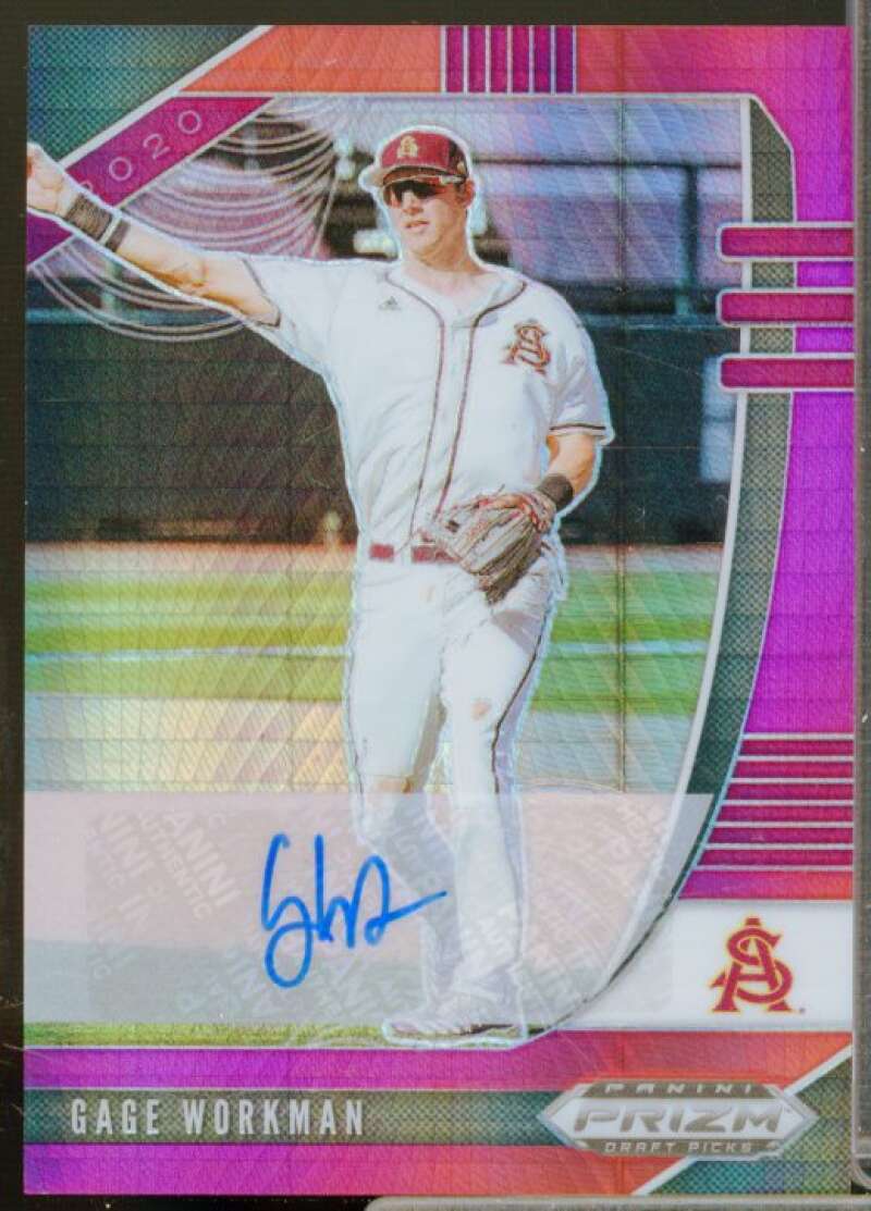 Gage Workman 2020 Prizm Draft Picks Base Autographs Prizm Red Purple Hyper #102  Image 1