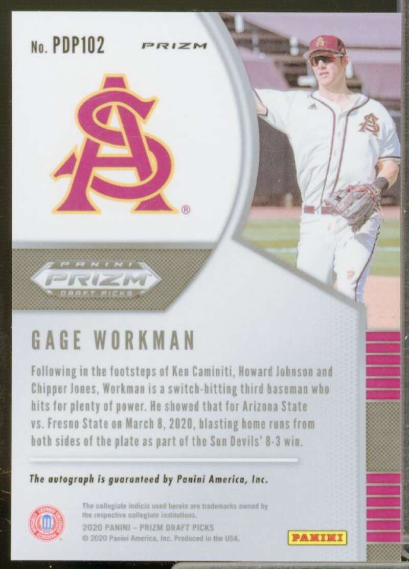 Gage Workman 2020 Prizm Draft Picks Base Autographs Prizm Red Purple Hyper #102  Image 2